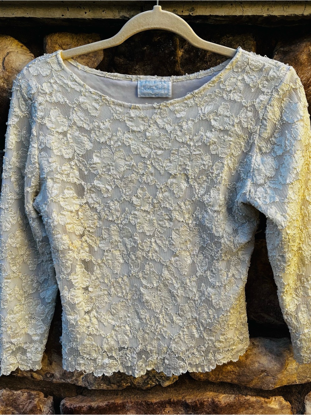 Vintage Hanky Panky Lace Top Cream Size Large Lined Long Sleeve Coquette Girl